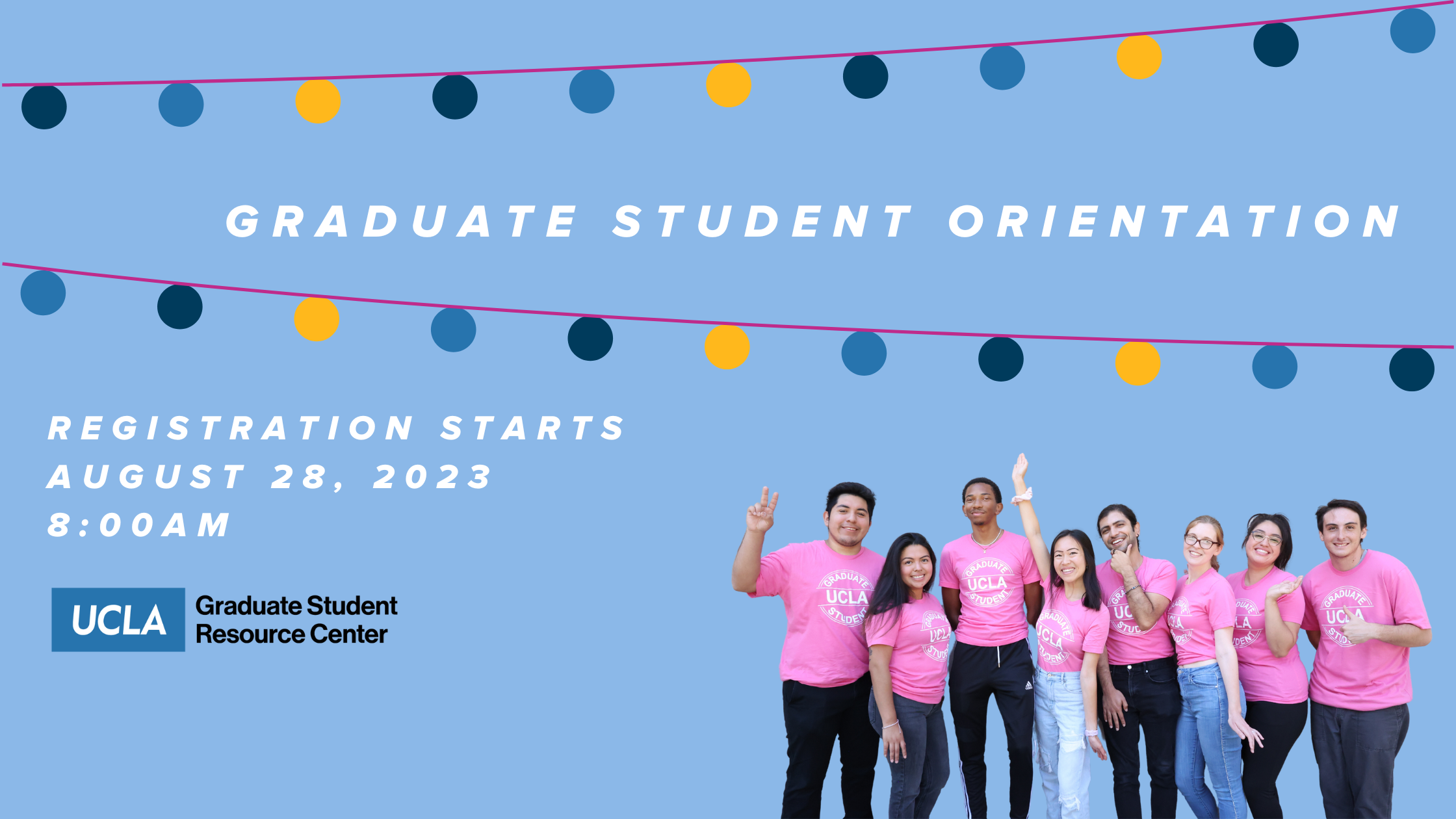 Graduate student orientation header with registration date of August 28 at 8:00 am