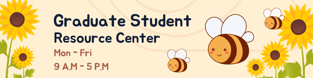 Yellow background with blue text that says Graduate Student Resource Center