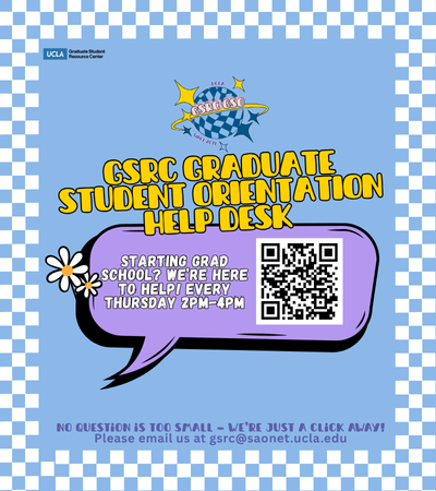 Virtual HelpDesk for Graduate Student Orientation with a photo of a QR code.