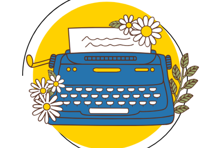 typewriter with flowers growing out of it